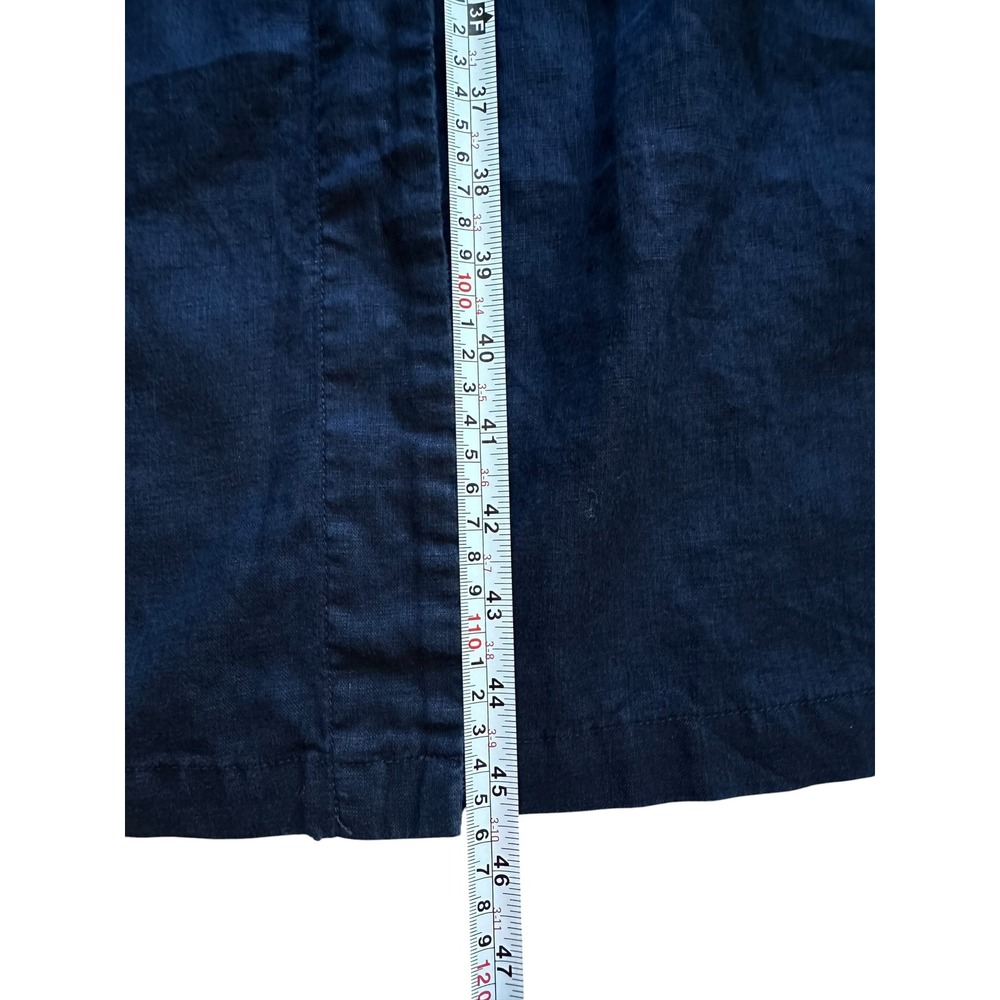 Quince 100% European Linen Button Front Dress M Deep Navy Belted Midi - Picture 8 of 10